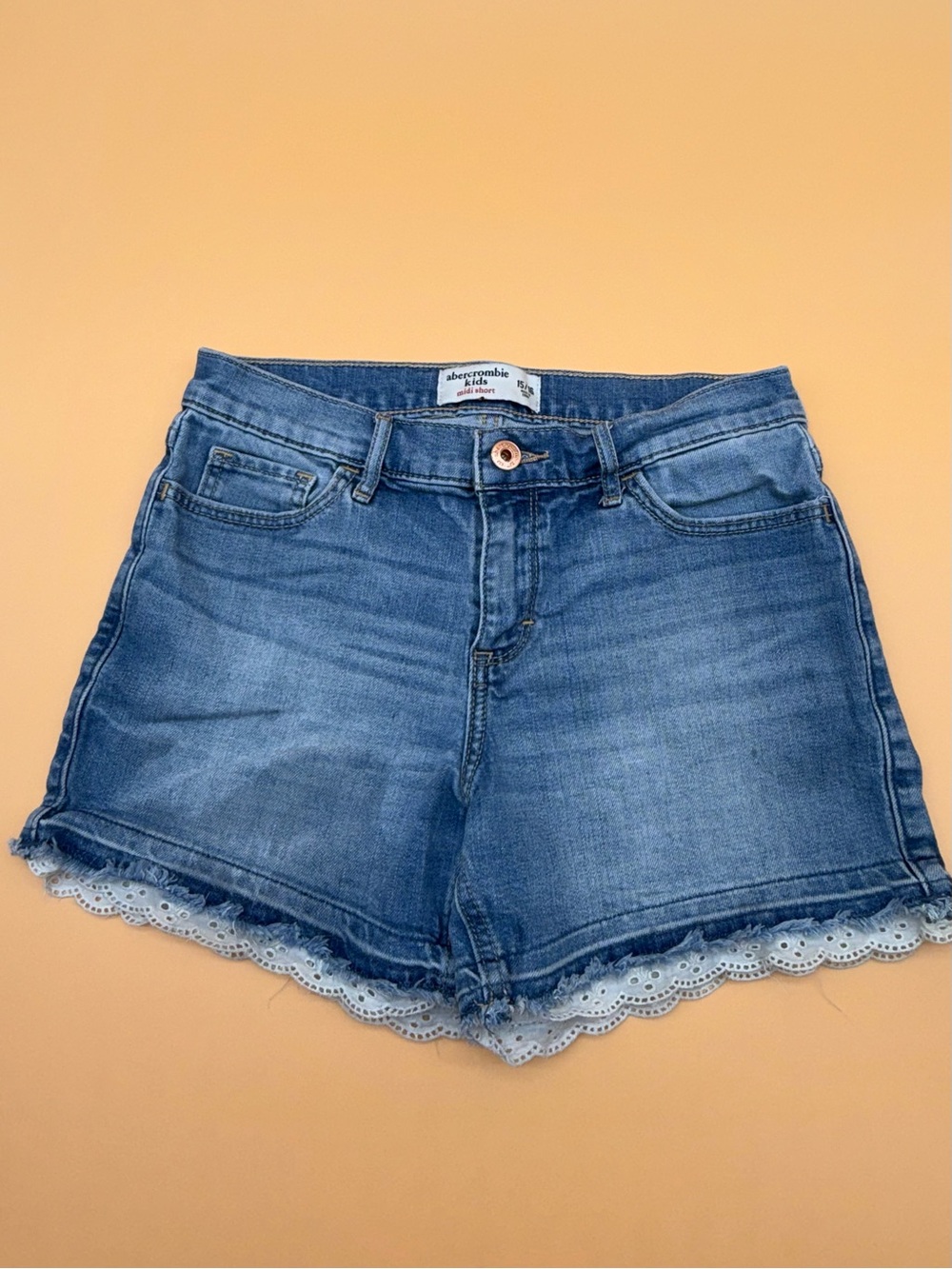 Abercrombie & Fitch Kids Blue Denim Lace-Hem Shorts Coquette Y2K Fits XS Adult